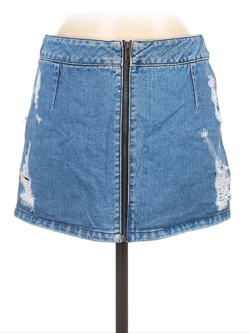 Top Shop Women's Distressed Full Zip Denim Mini Skirt